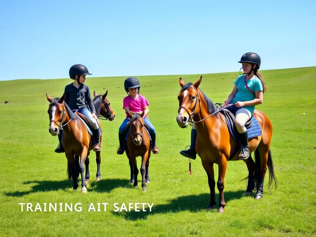 A group of young riders participating in a beginner's horsemanship class, learning basic riding techniques in a safe and controlled environment at AERN ASSOCIATION EQUESTRE REGION NUITONNE.